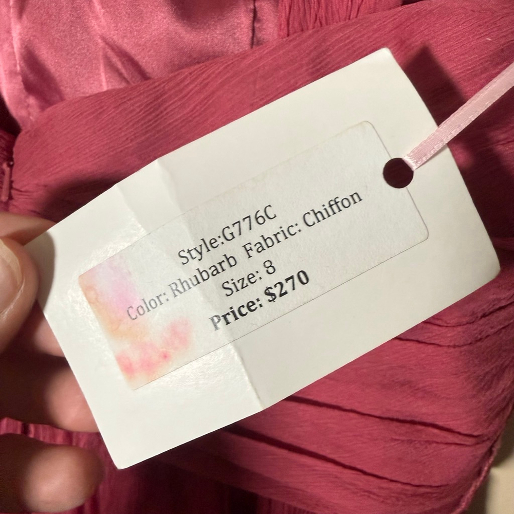 NWT AMSALE ~ Rhubarb Chiffon Crinkle Silk Sweetheart Formal Dress 8 $270 - Picture 8 of 9